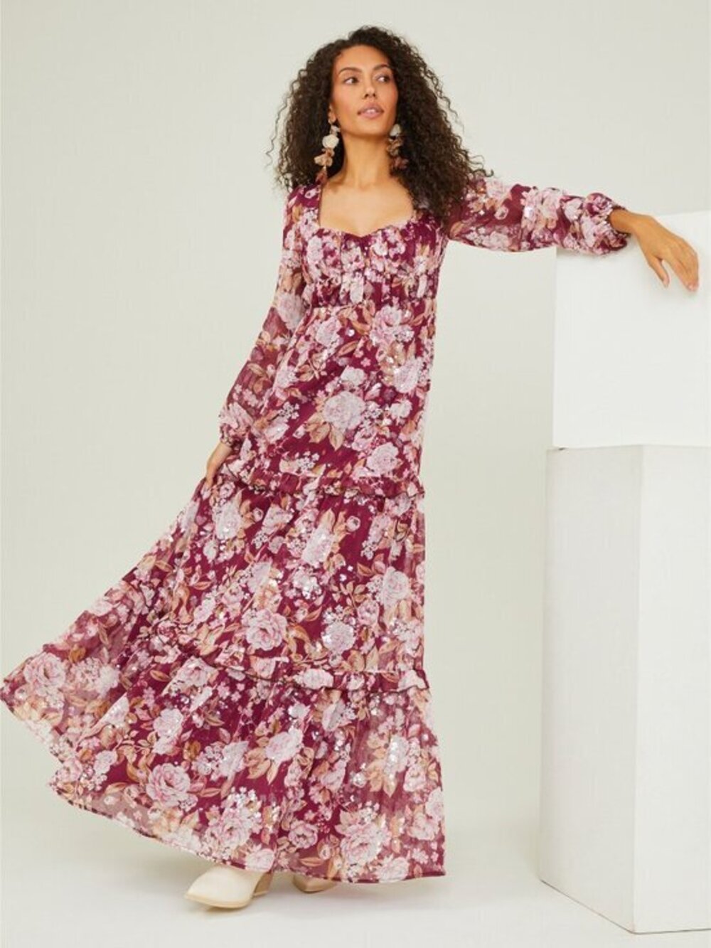 Altar'd State Sailor Floral Maxi Dress in Burgundy Size S NWT